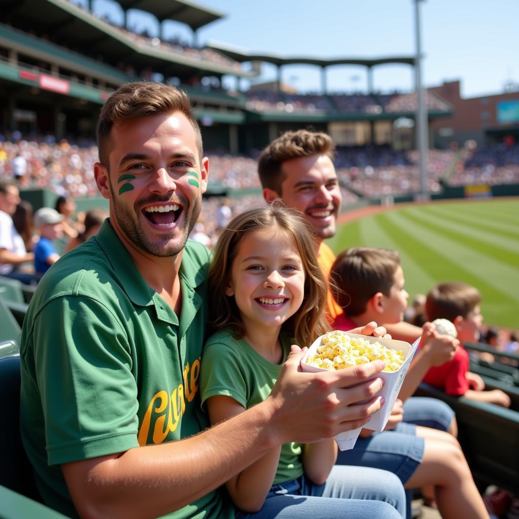 A family enjoying a Texas baseball game