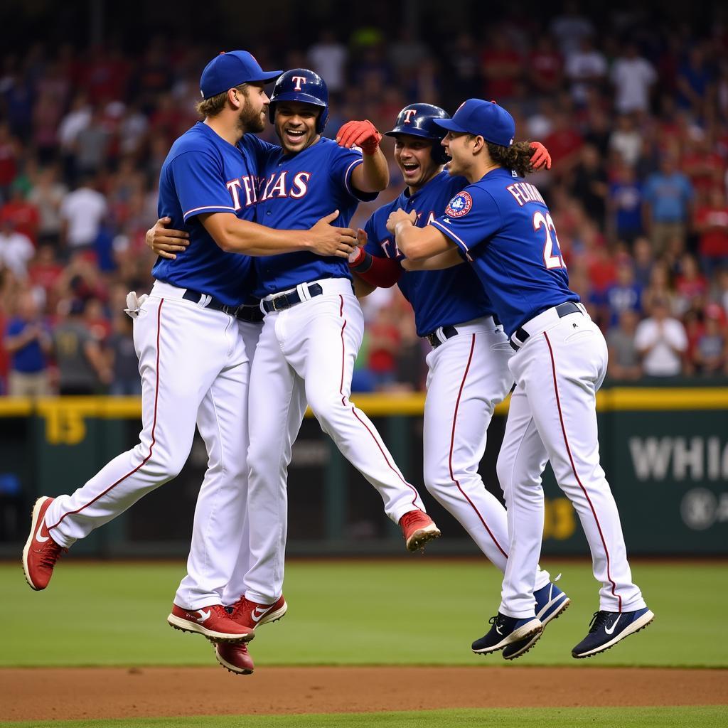 Texas Rangers players celebrating a victory