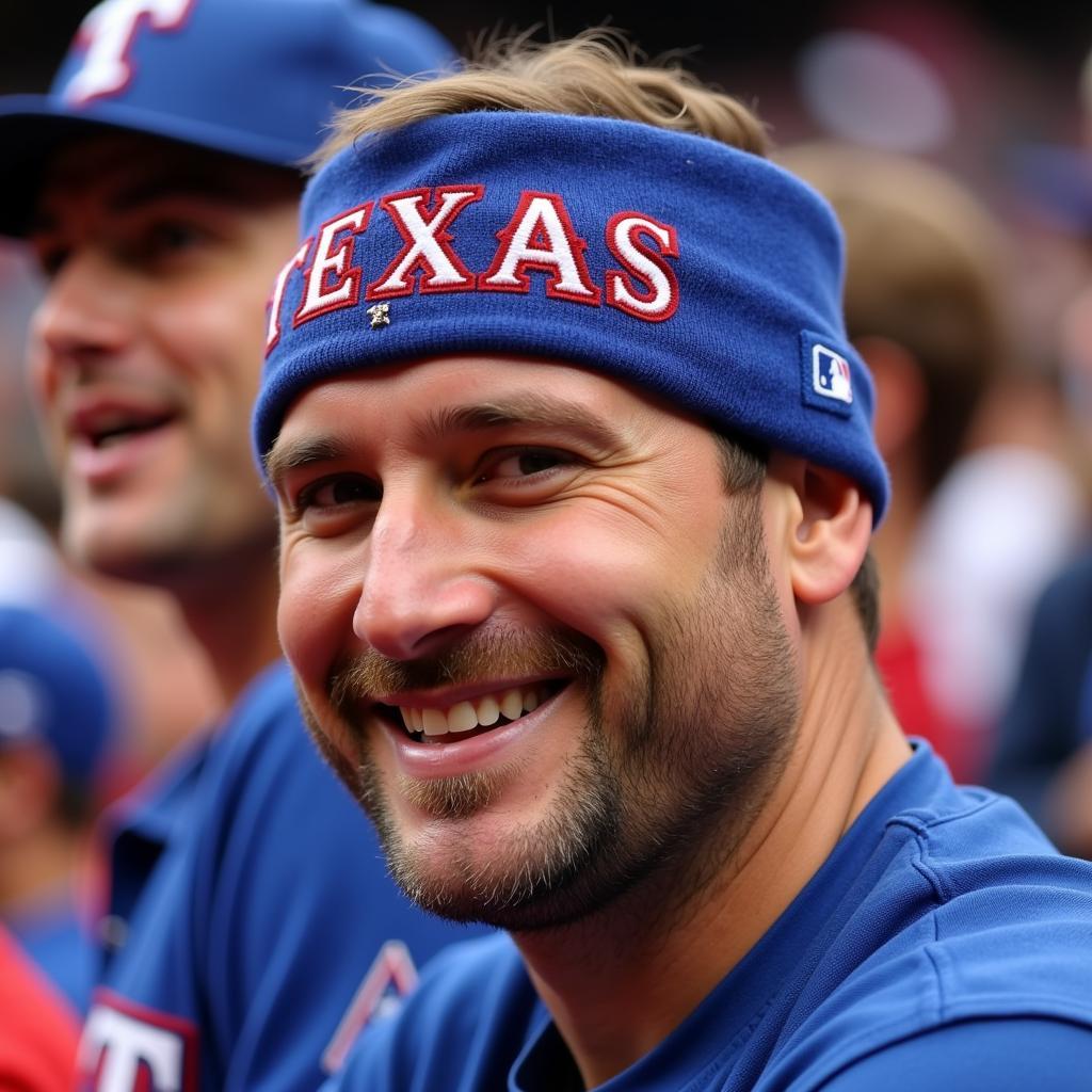 Texas Rangers Fan Sporting a Junk Headband at a Game