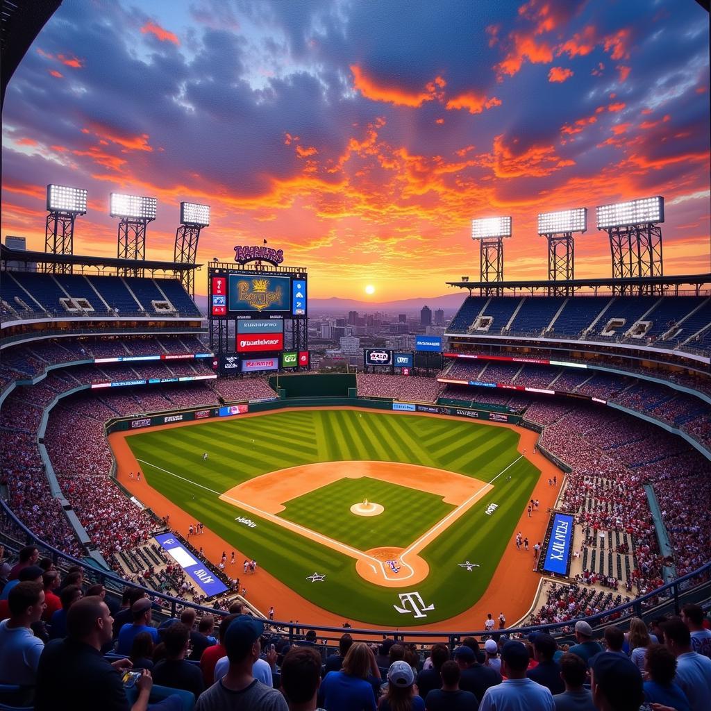 Painting of Globe Life Field at sunset