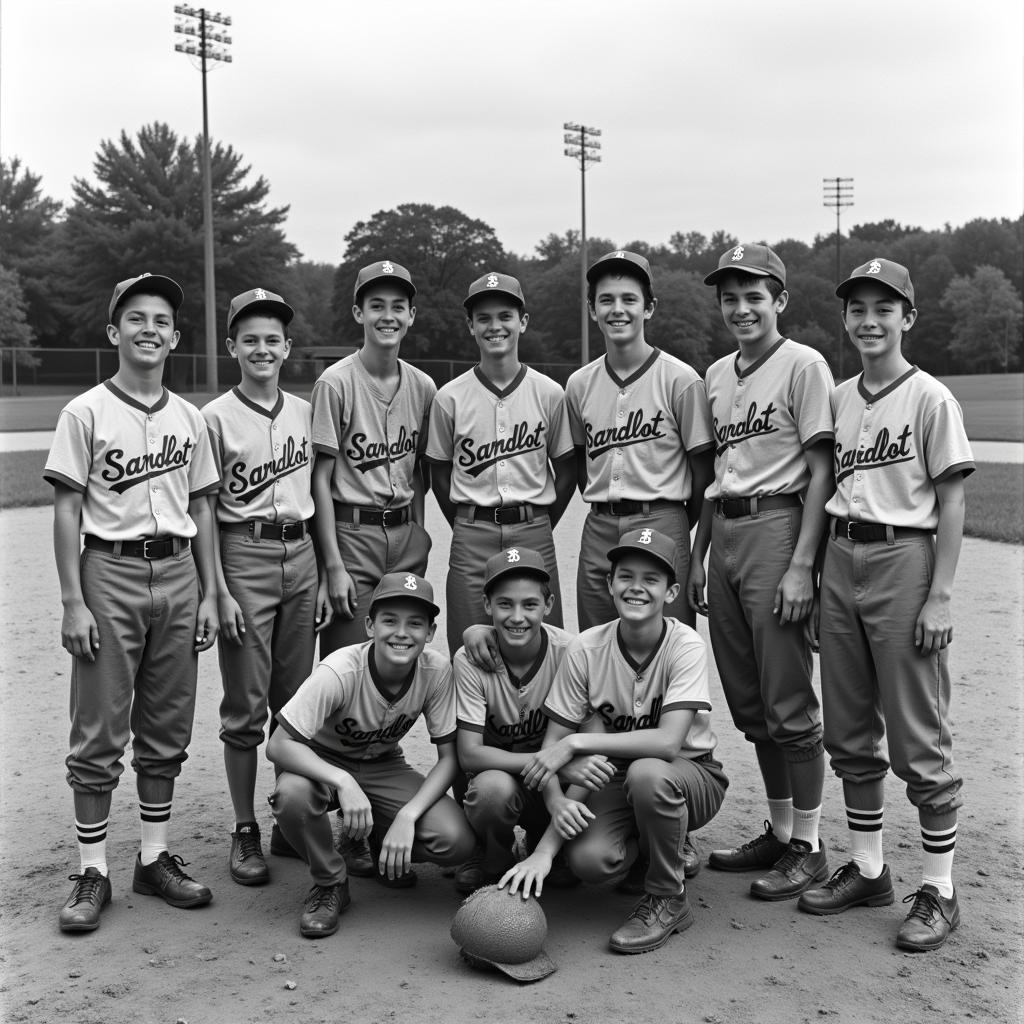 The Sandlot team posing for a photo in their jerseys