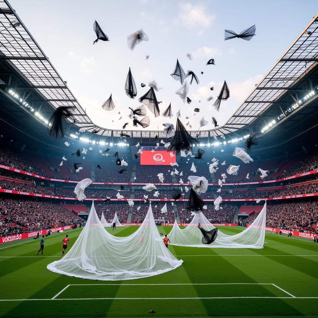 Besiktas Fans Throwing Net Football onto the Pitch