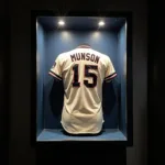 Thurman Munson Game-Worn Jersey Displayed in a Glass Case