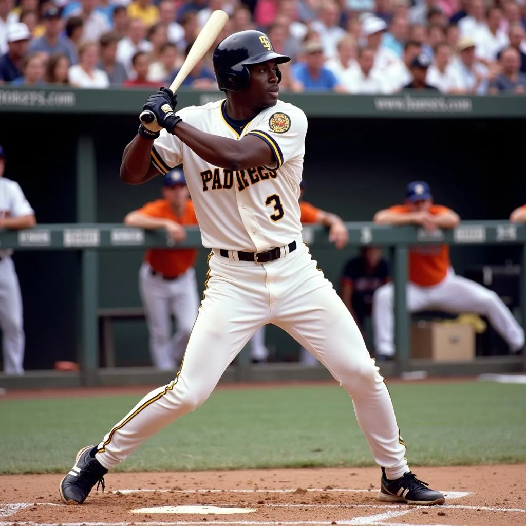 Tony Gwynn swinging a bat during a game