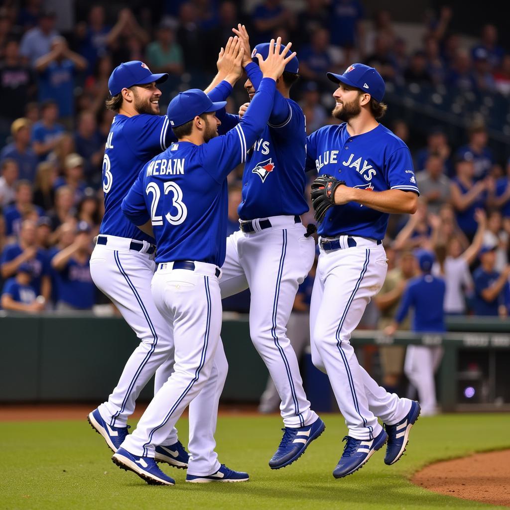 Toronto Blue Jays players celebrating a victory