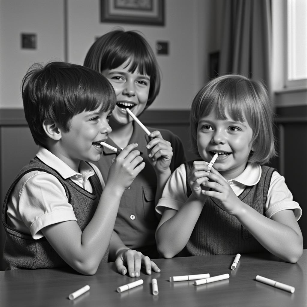 Children Playing with Toy Cigarettes