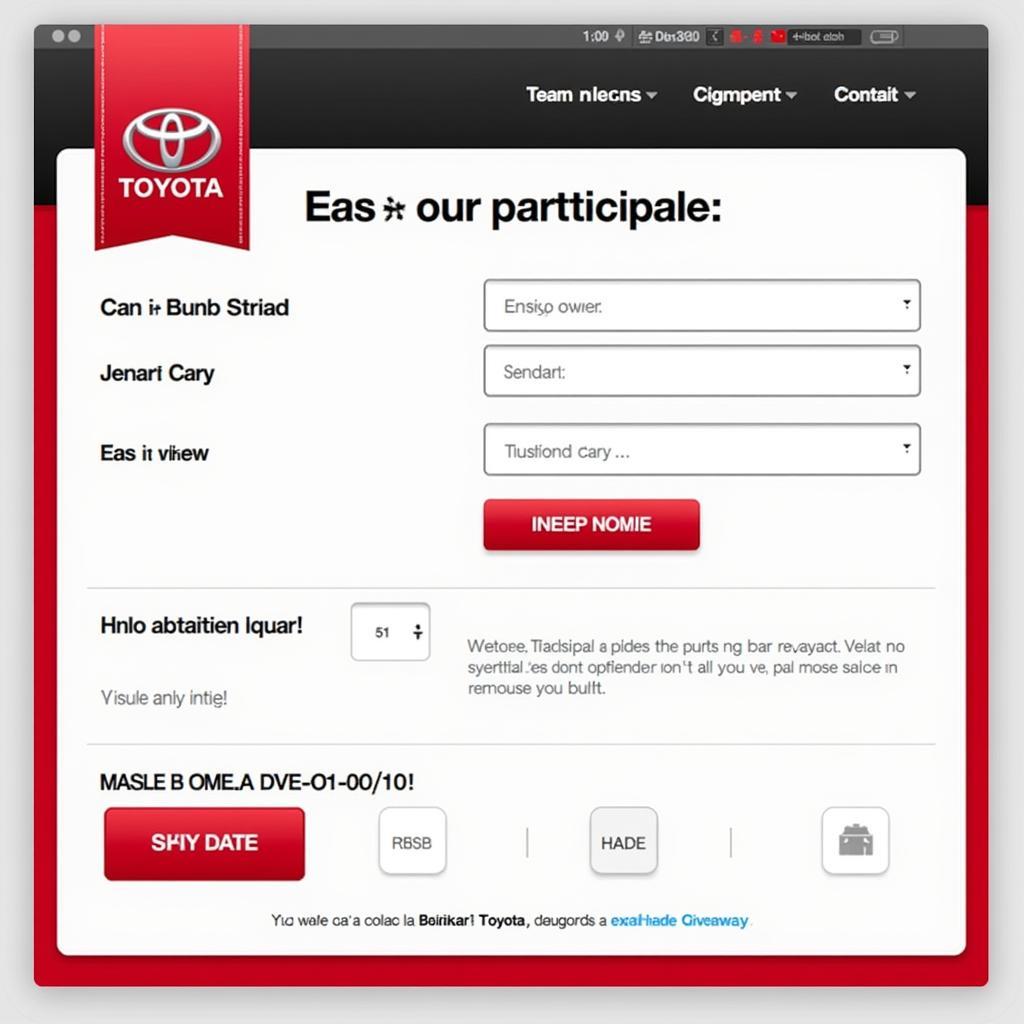 Online entry form for the Beşiktaş Toyota Giveaway