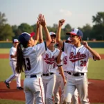 Youth baseball team celebrates a victory during a Triple Crown Tournament