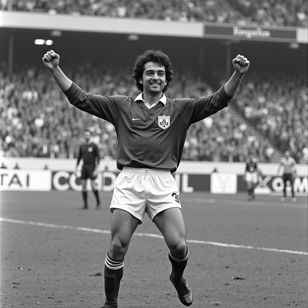 Tuğrul Şener celebrating his iconic goal in the 1974 derby