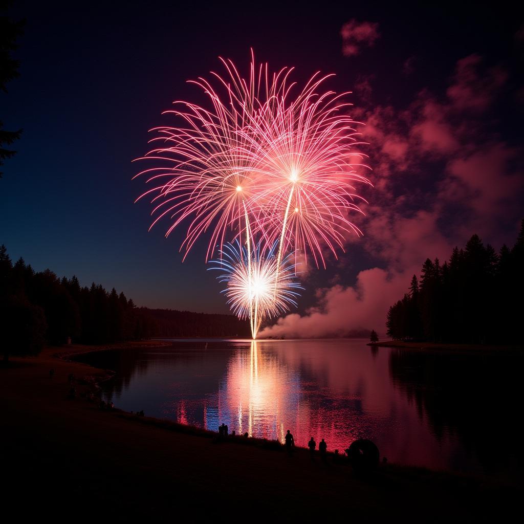 Twin Lake fireworks illuminating the night sky