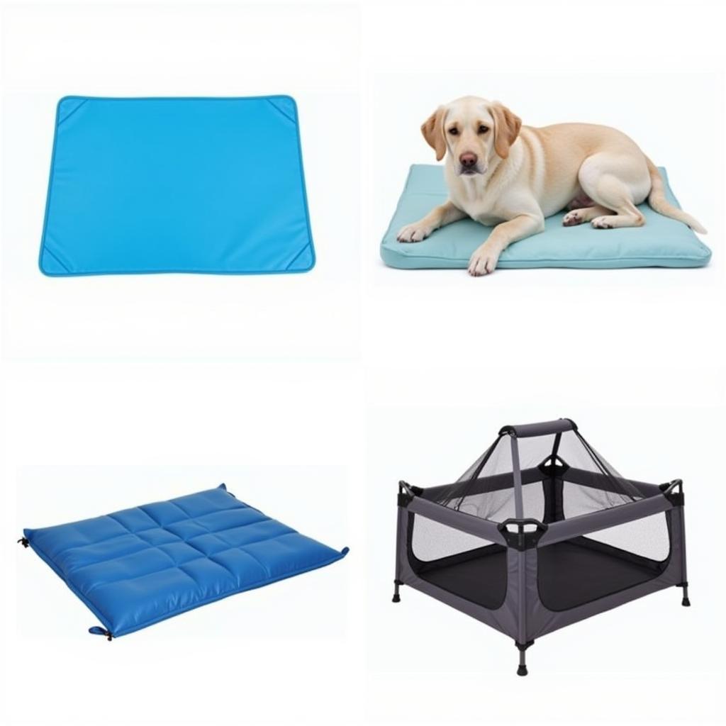 Assortment of dog ice beds in various sizes and materials.