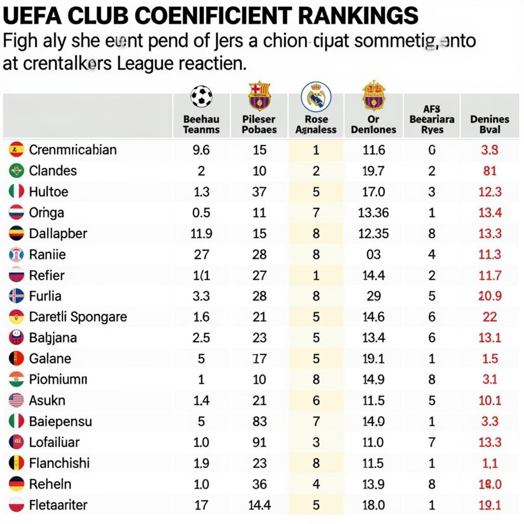 UEFA Club Coefficient Rankings Table