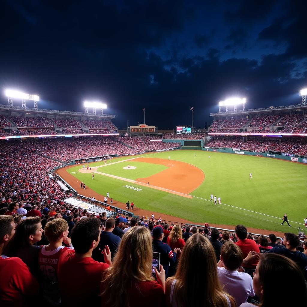 View From the Stands During a Packed Night Game at USA Softball Hall of Fame Stadium