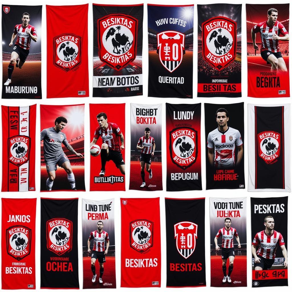 Different Besiktas-themed golf towels on display