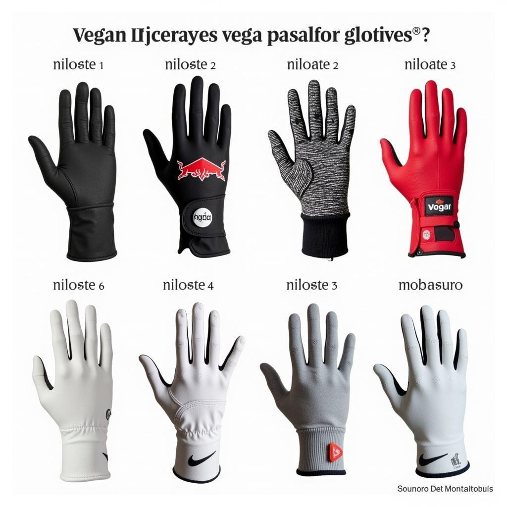 Different styles and colors of vegan golf gloves displayed