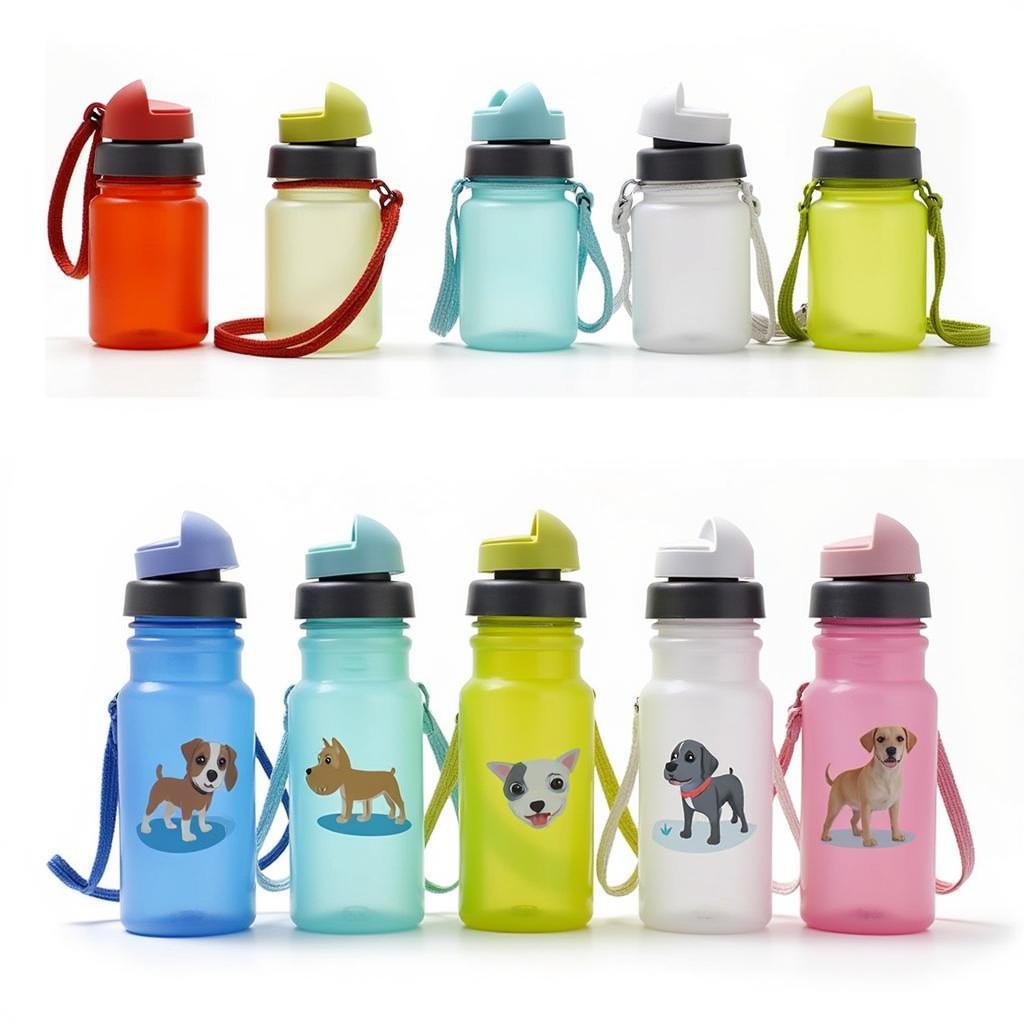 Different styles of water bottles designed for dachshunds