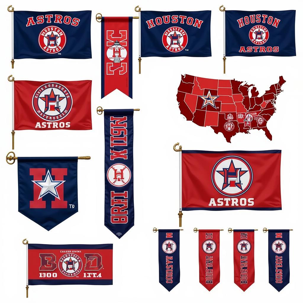 A collection of various Houston Astros flags and banners