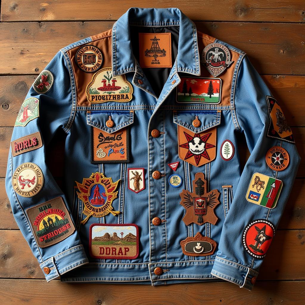 Assorted Western Patches on a Wooden Table