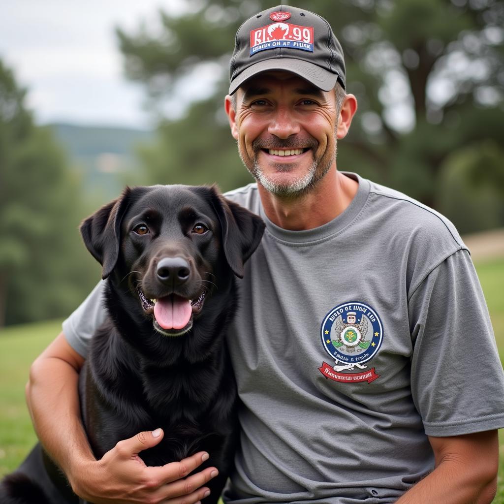 Veteran Proudly Wearing a Military K9 T-shirt