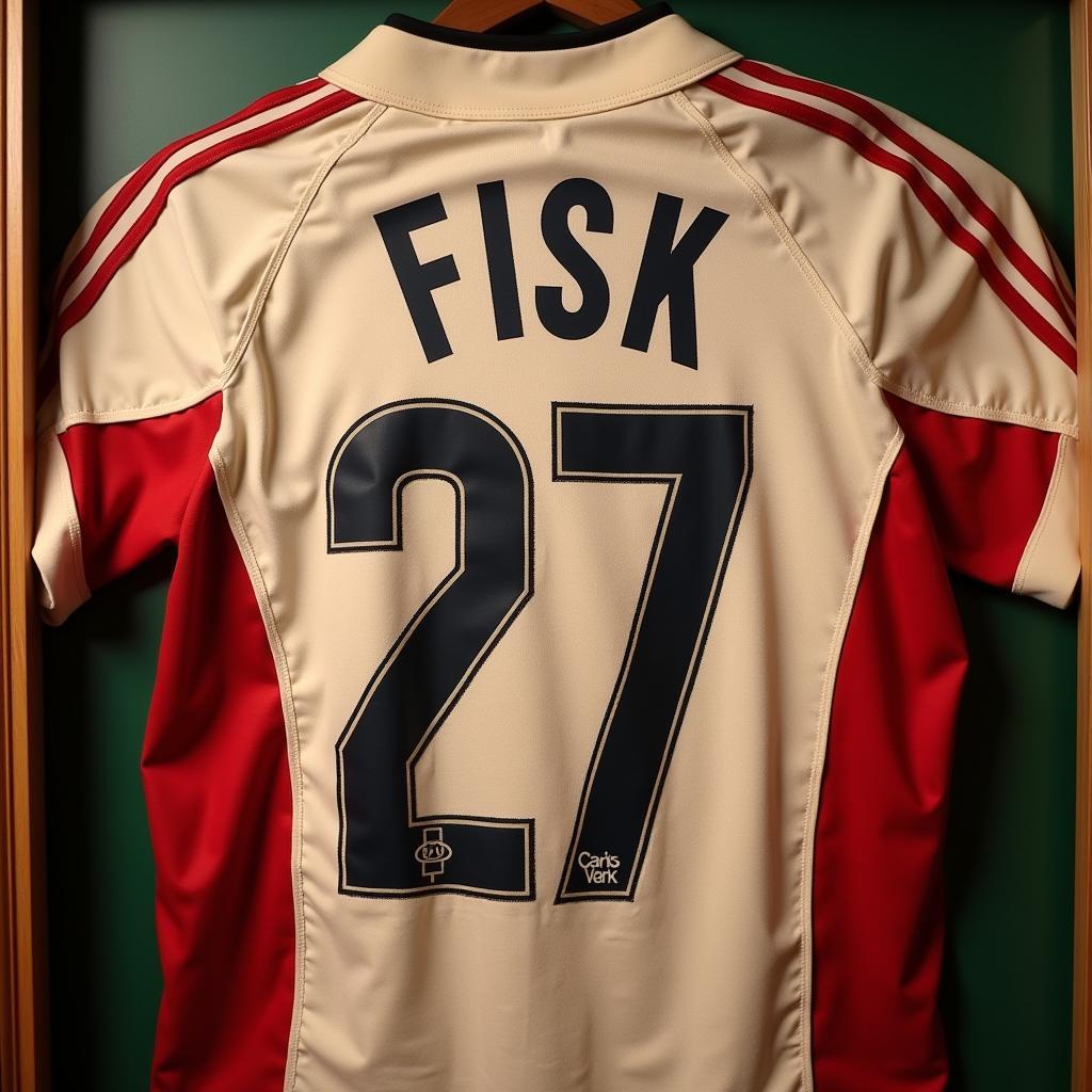 A vintage Carlton Fisk Besiktas jersey on display at an auction