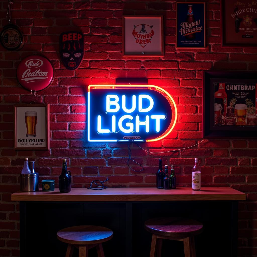 Vintage Bud Light Neon Sign in Man Cave