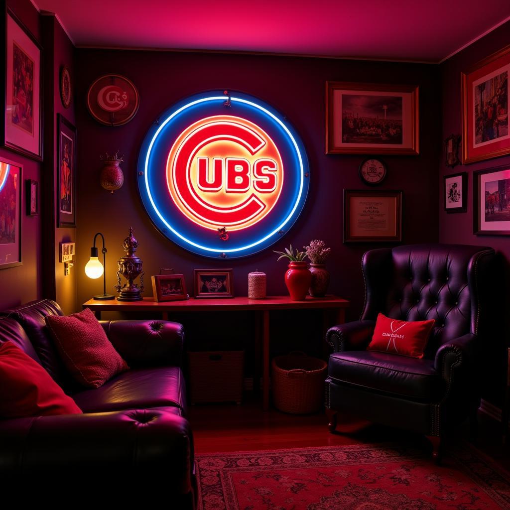 Vintage Chicago Cubs Neon Sign Enhancing a Collector's Den