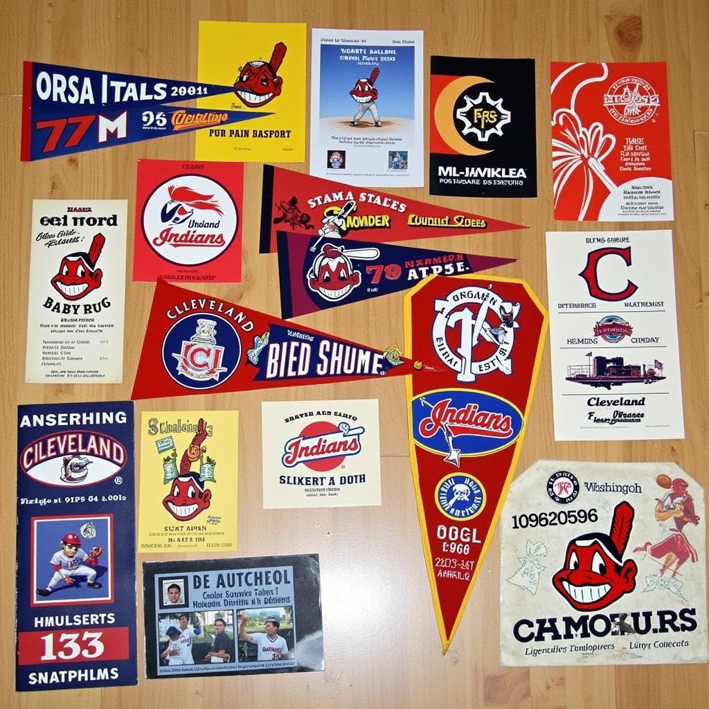 Vintage Cleveland Indians Pennants and Programs from Different Eras