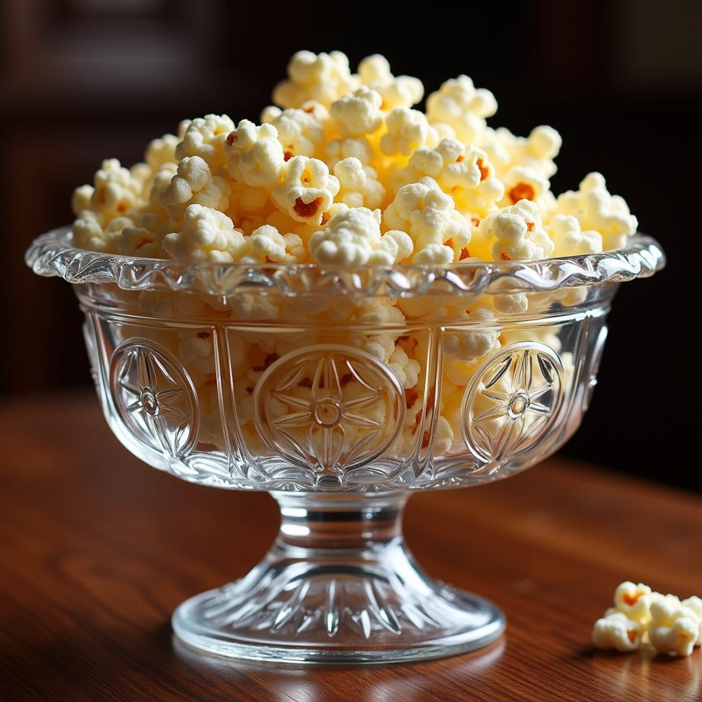 Vintage Glass Popcorn Bowl with Intricate Details