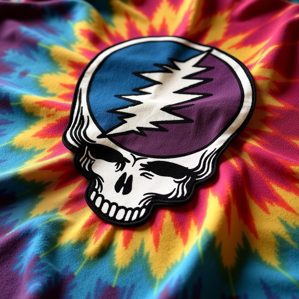 Close-up of a vintage Grateful Dead poncho with tie-dye