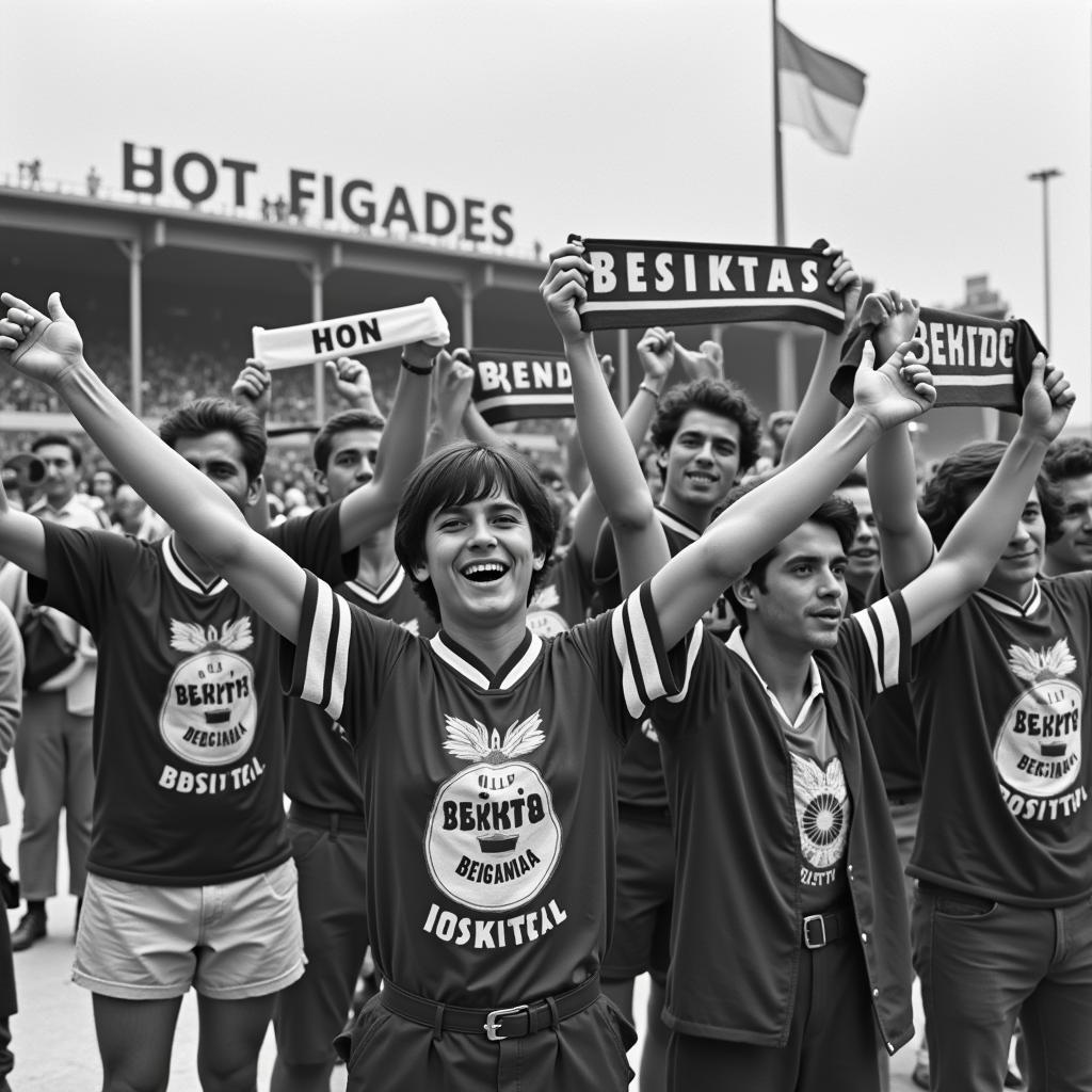 Vintage photo of Besiktas fans with Indian towels