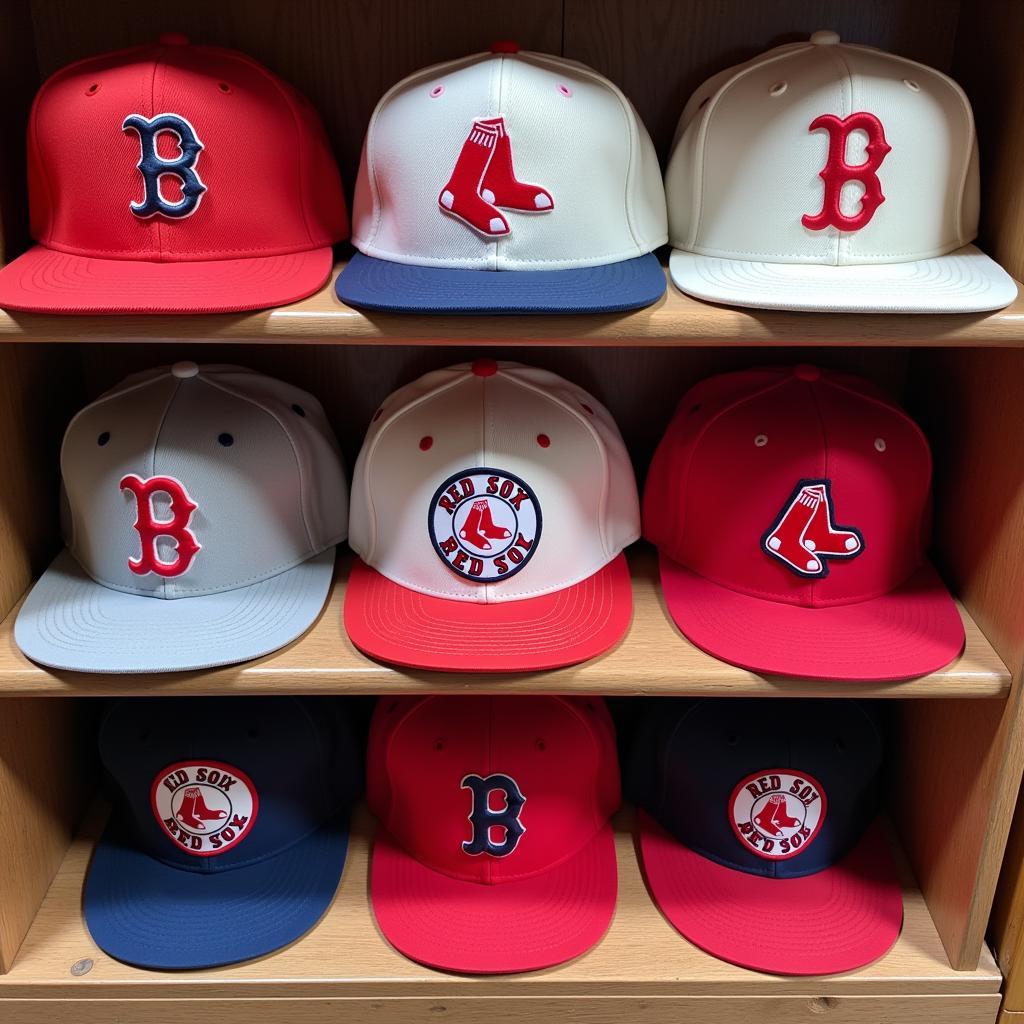 A collection of vintage Red Sox snapback hats