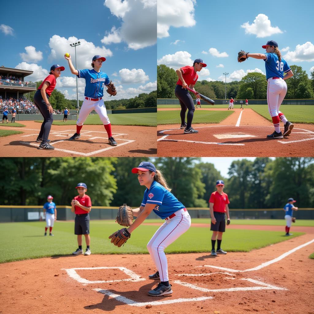 Young athletes participating in softball drills at a Virginia softball camp