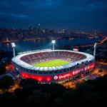 Vodafone Park illuminated during a Besiktas match in Istanbul