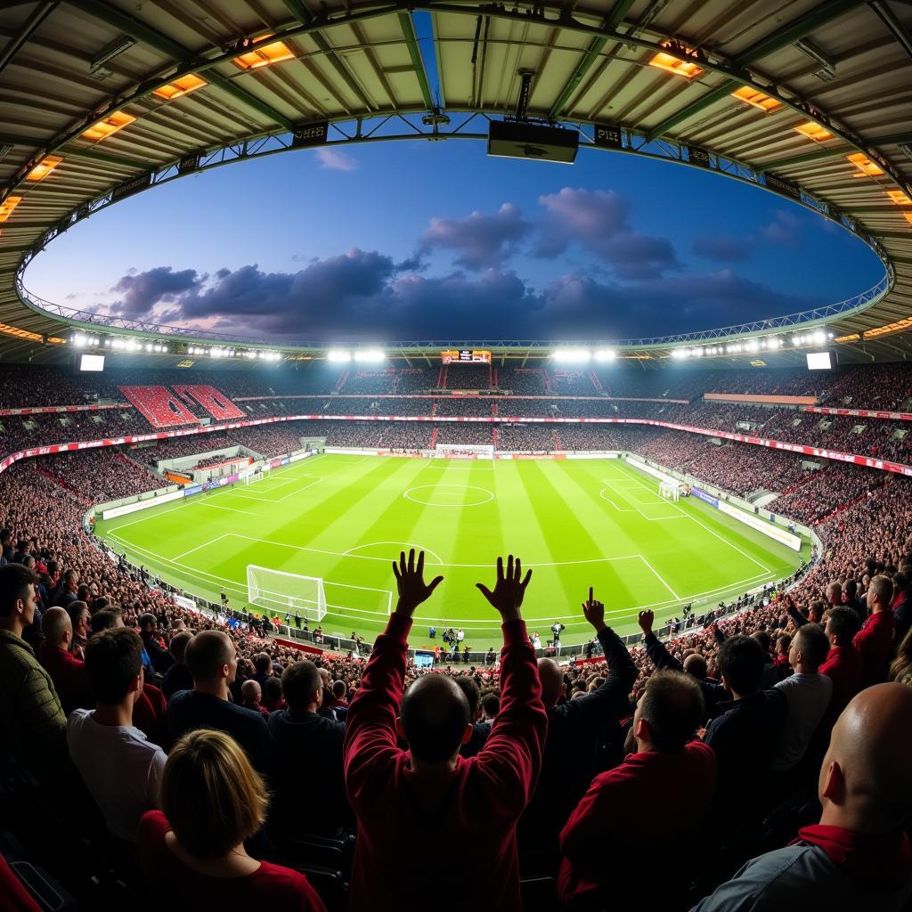 Vodafone Park filled with roof helmets during a Beşiktaş match