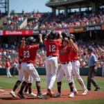 MLB players celebrating a walk-off home run