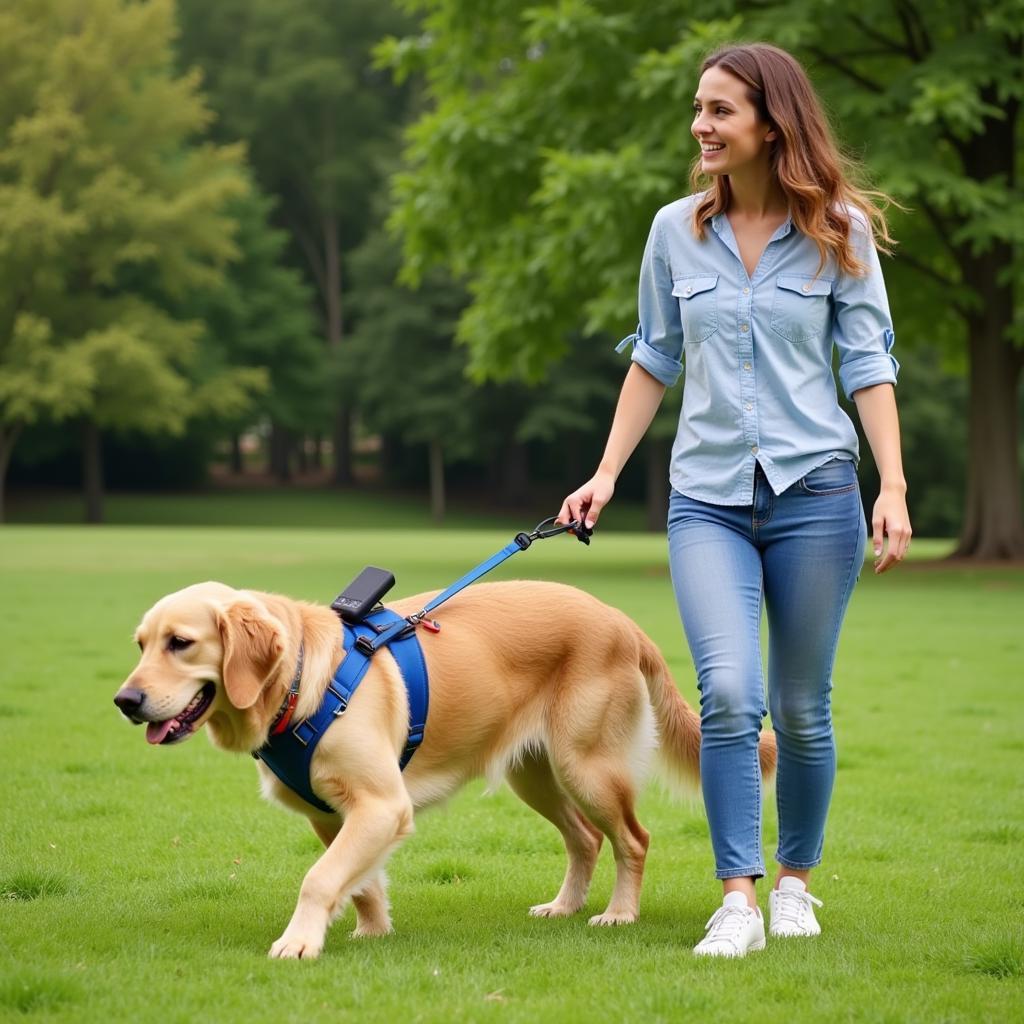 Woman walking her dog safely in a Chattanooga park