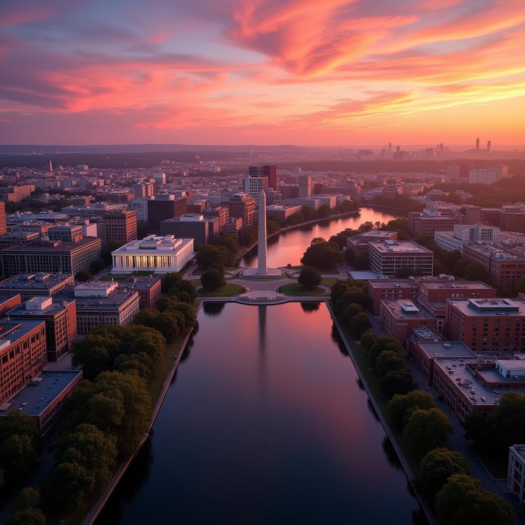 Aerial View of Washington D.C. at Sunset