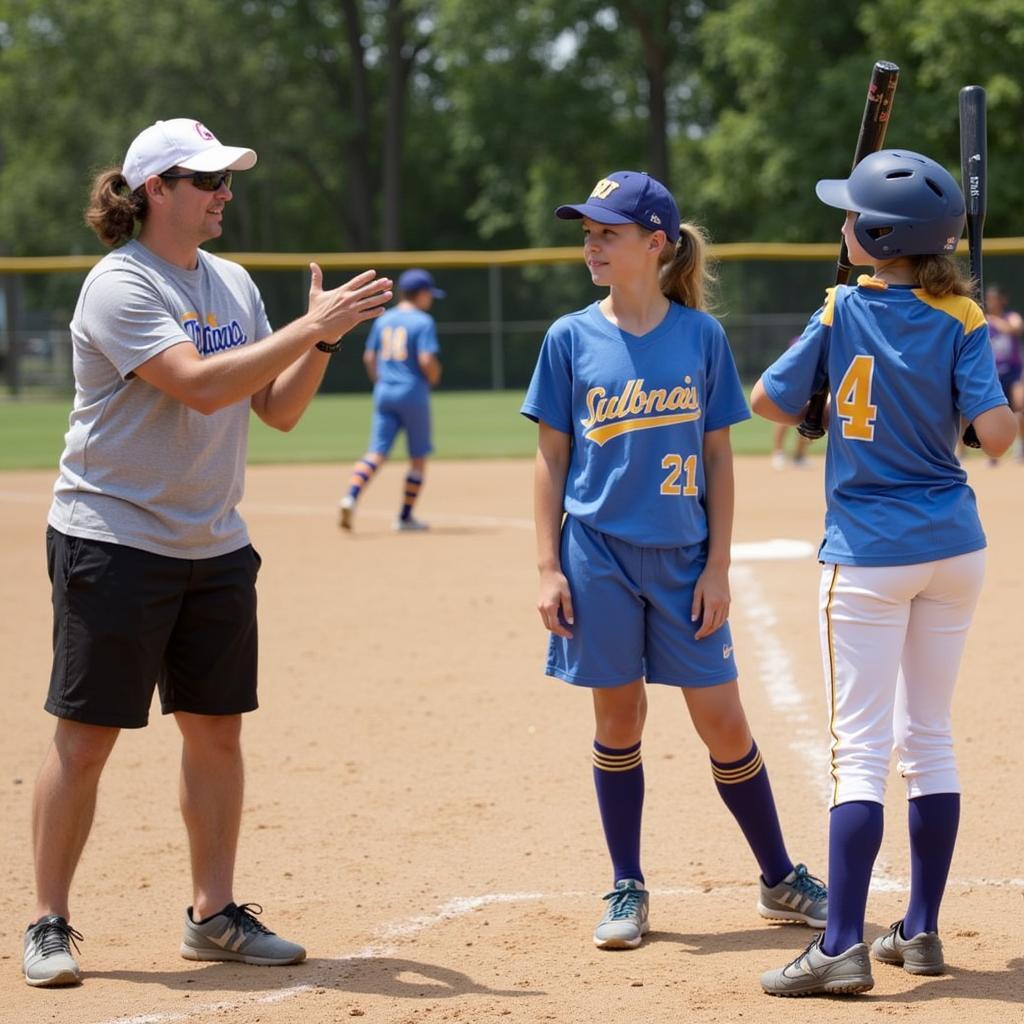 Coach and player interaction at a Washington softball camp