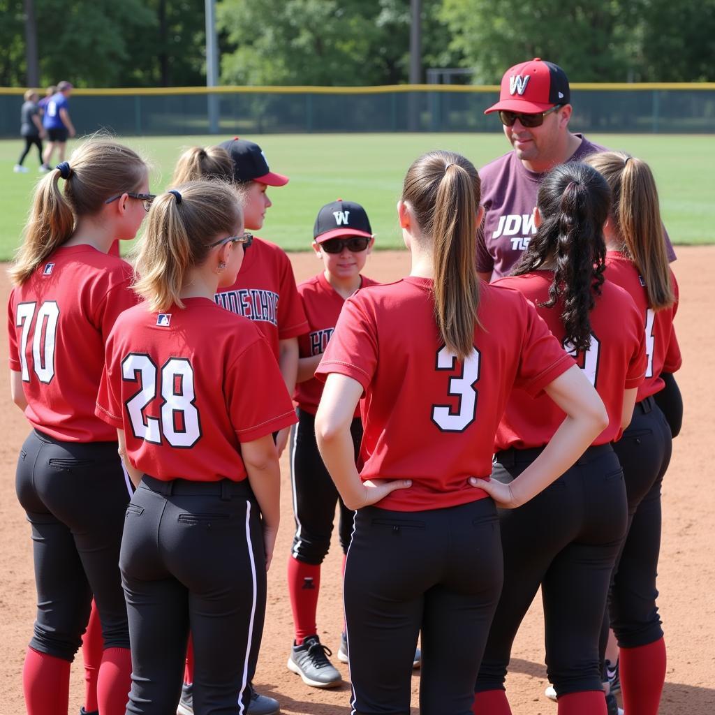 Team huddle at a Washington softball camp