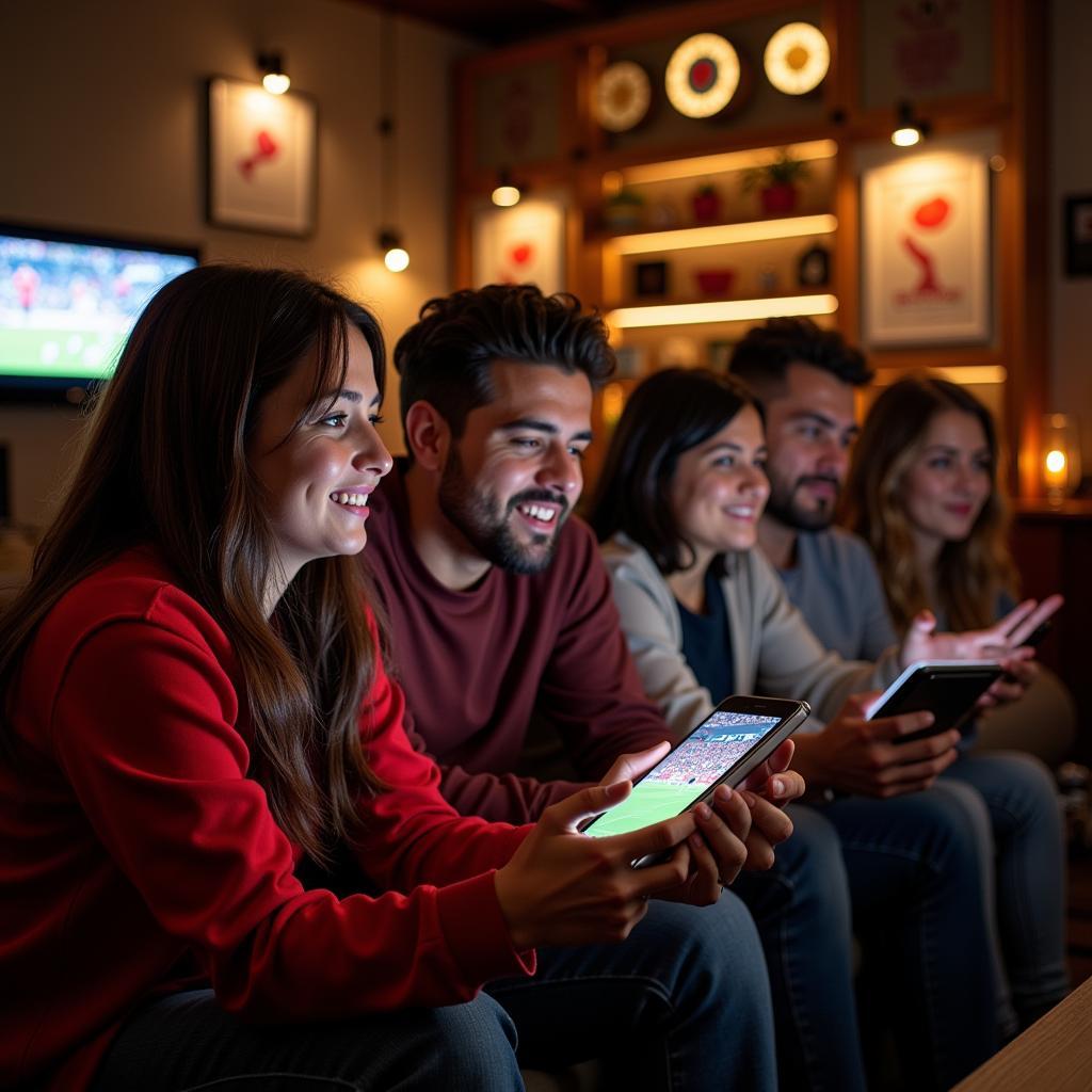 Fans from different locations watching a Besiktas match online and celebrating a goal.