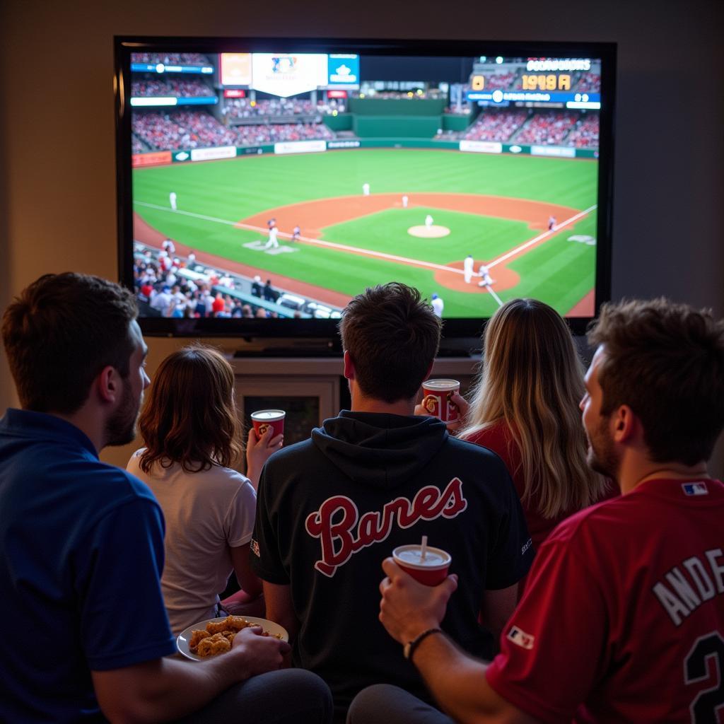 Fans cheering while watching an MLB game at home