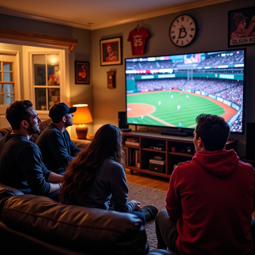 Fans watching MLB Game on TV