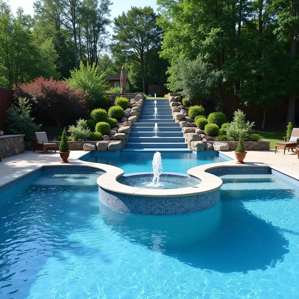 Wedding cake pool steps with integrated spa