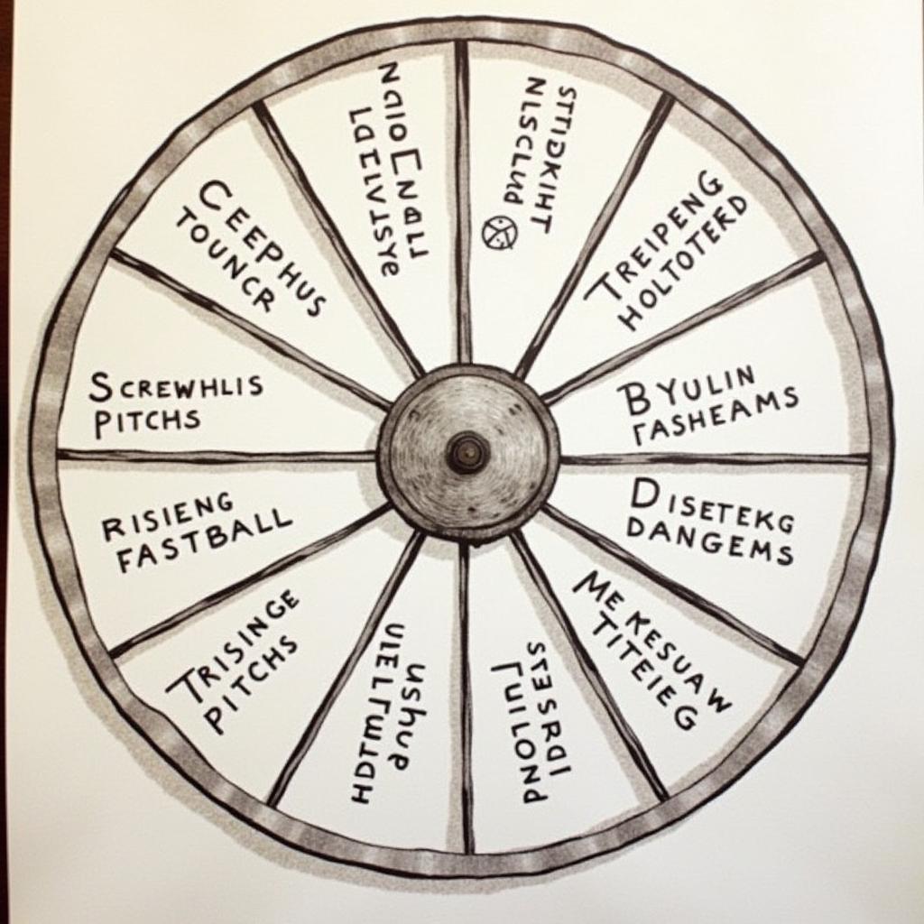 A close-up of a wheel play wheel with unique pitch types