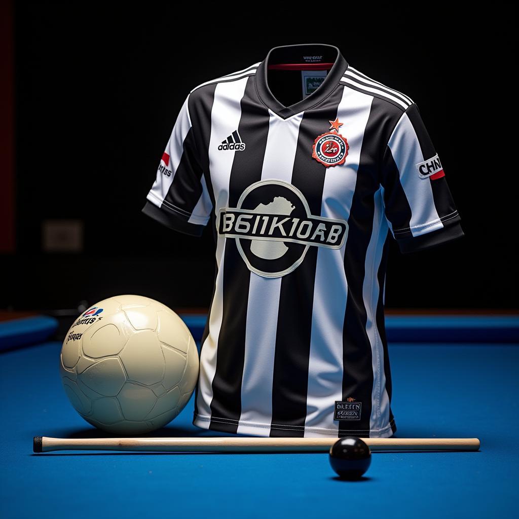 White cue stick leaning against a Besiktas jersey