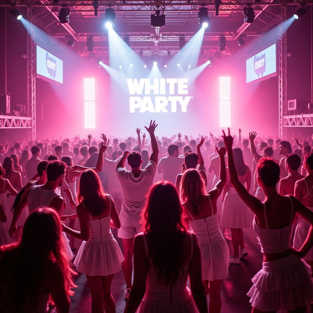 Crowd of people dressed in white at White Party Chicago