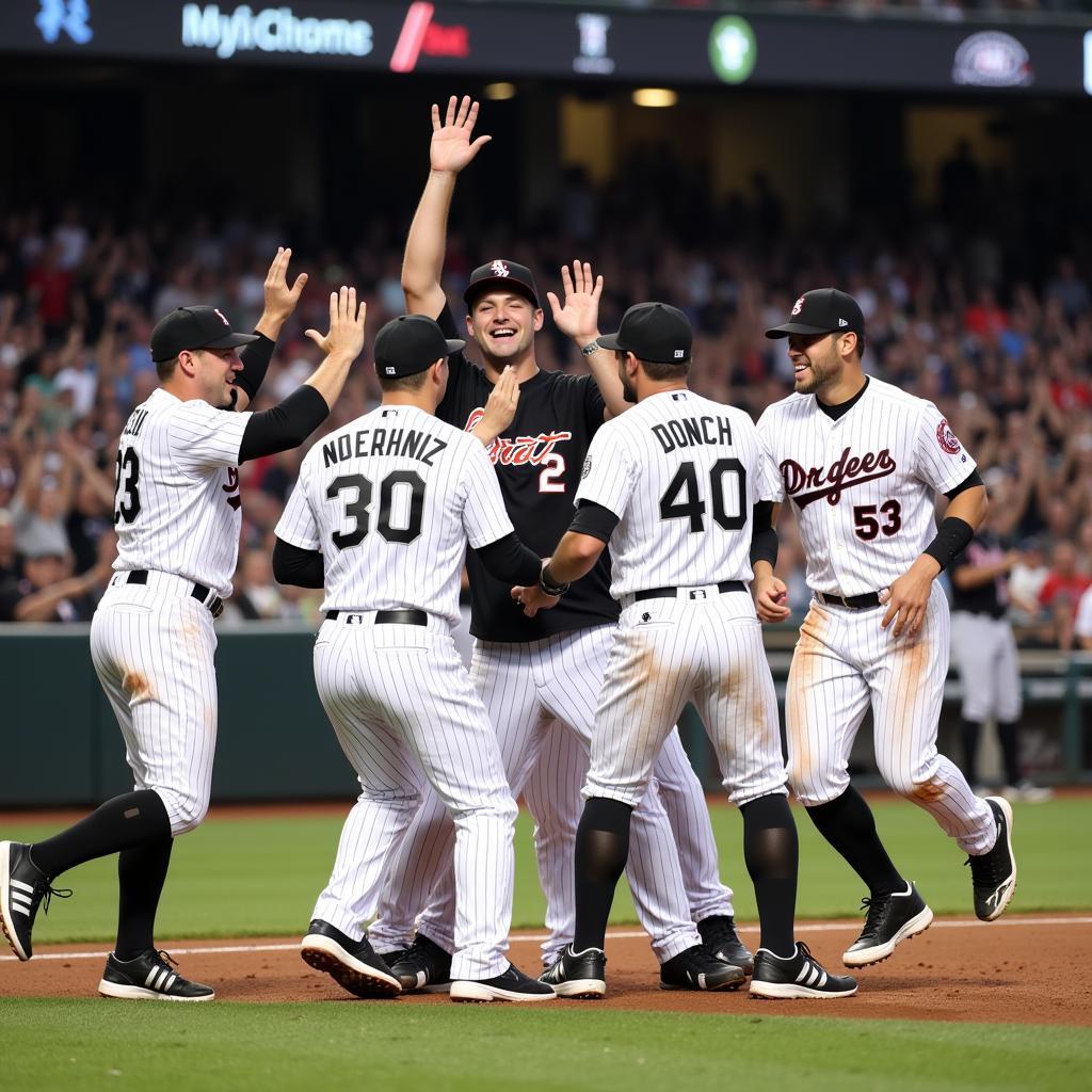 White Sox players celebrating a victory