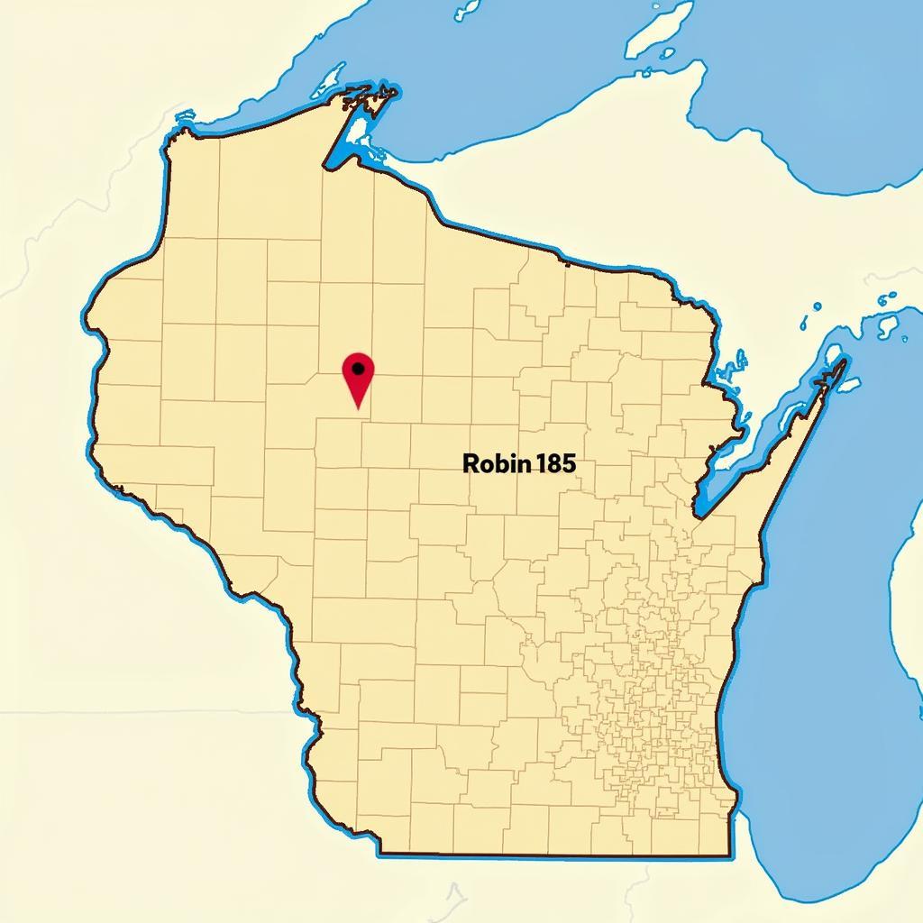 Map of Wisconsin with a pinpointed location labeled "Robin 185"