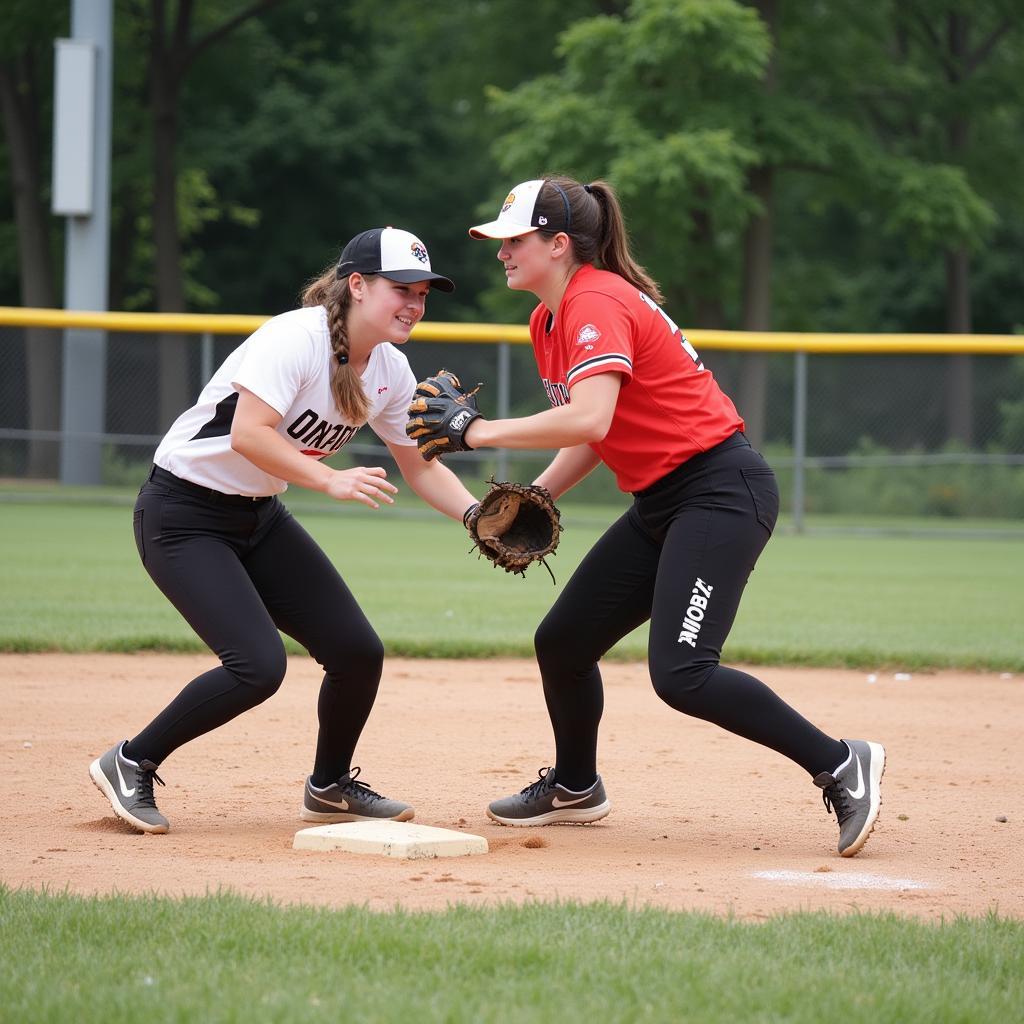 Intense game action at a softball camp in Wisconsin