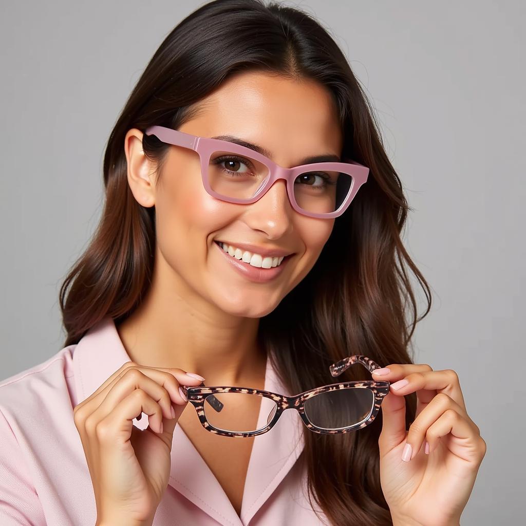 Woman Trying on Nine West Frames in a Store